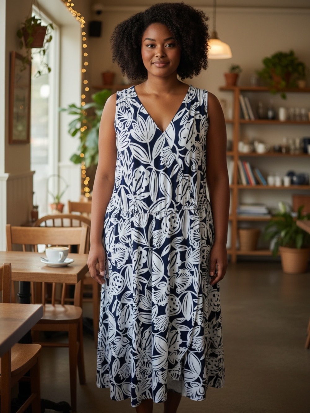Talbots Navy Blue and White Floral Maxi Dress size 2X Petite Jersey Knit